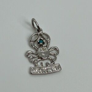 Vtg 925 Sterling Silver & Turquoise Zodiac Horoscope Cancer Crab Charm / Pendant
